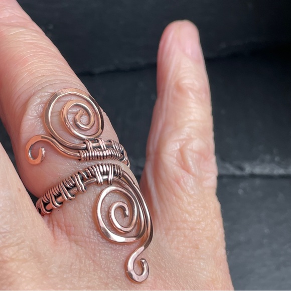 Boho Spiral Adjustable Copper Wire Wrapped Artisan Ring - Picture 6 of 6